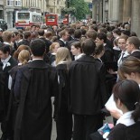 Students in academic dress outside the Exam Schools, Oxford (picture Mike Knell)