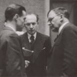 UEFcongress Denis de Rougement, Henri Brugmans and Alexandre Marc, leaders of the UEF in 1947